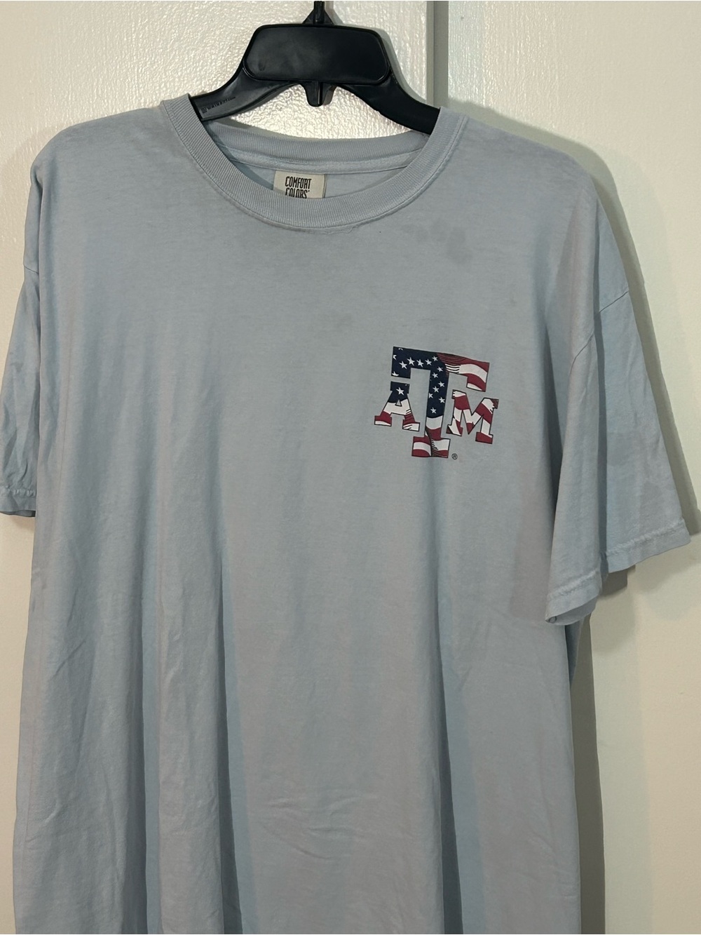 Comfort Colors Light Blue Short Sleeve Crewneck with American Flag Logo